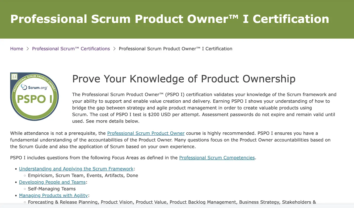 Professional Scrum Product Owner (PSPO)